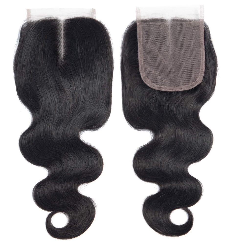 Human Hair Lace Closure 4x4 Brazilian Body Wave Middle Part 130% Density Virgin Hair 16 Inch