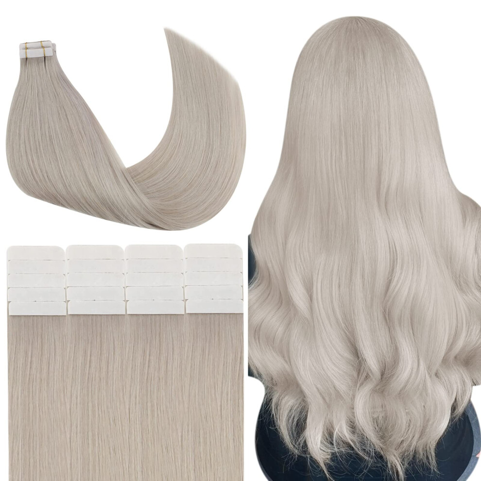 Unisex White Blonde Tape In Hair Extensions 22 Inch Remy Human Hair Seamless Reusable Wefts