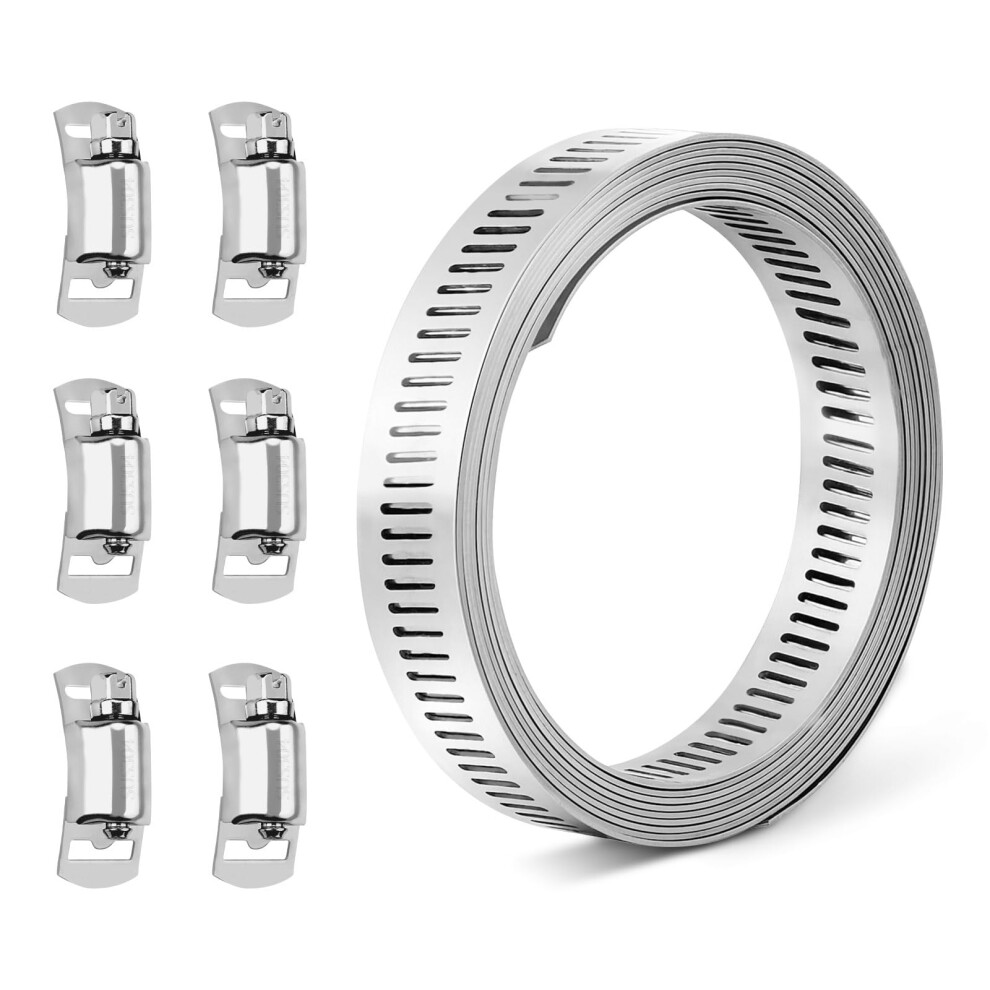 304 Stainless Steel Adjustable Hose Clamps Kit 8.2Ft Strap With 6 Fasteners For Plumbing And Auto 9365369178465