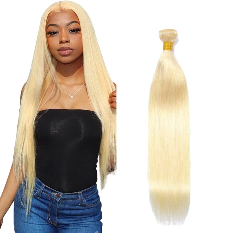 Unisex 613 Blonde Human Hair Bundles 14 Inch Brazilian Straight Extensions Virgin Remy 150% Density