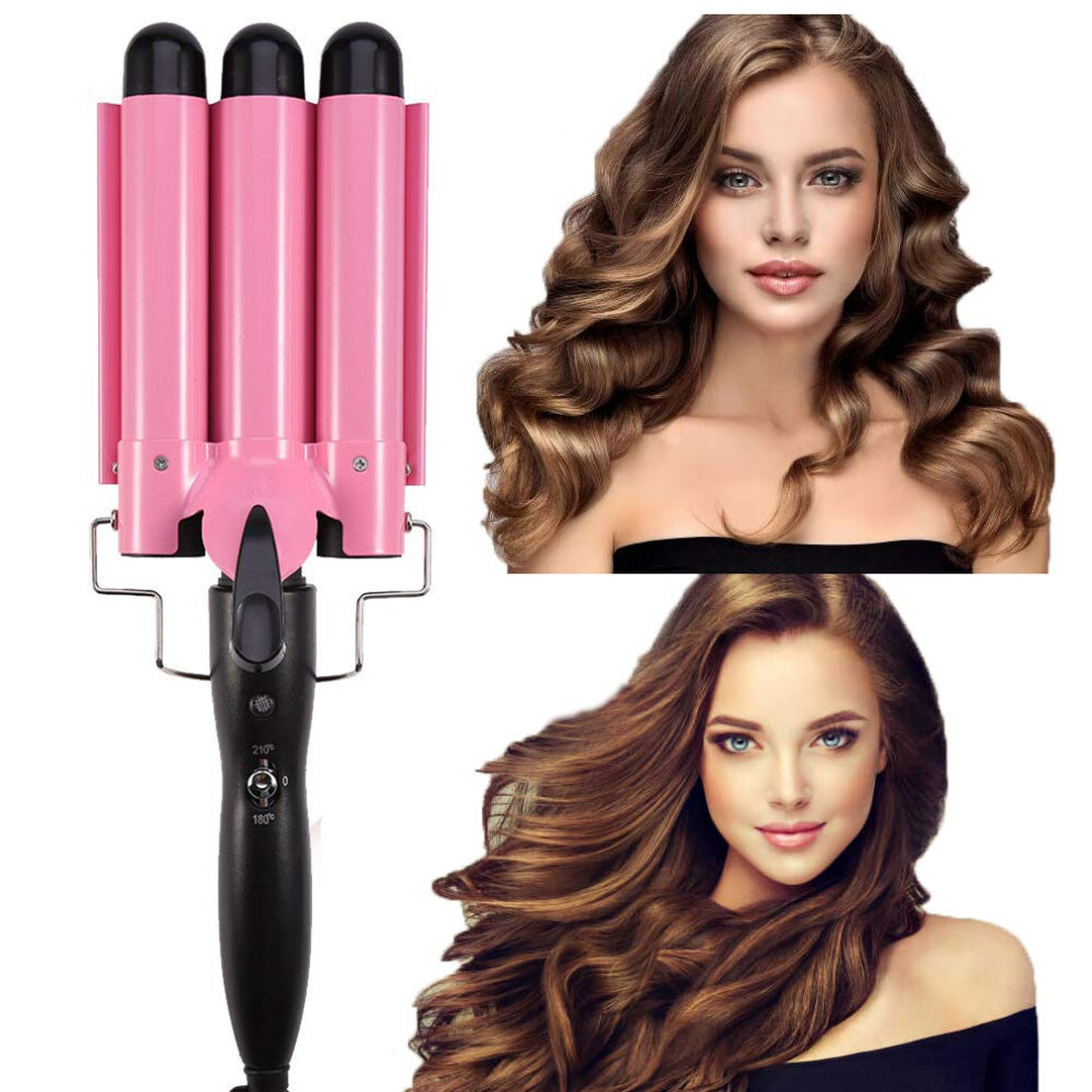 Pink Hair Curling Iron 3 Barrel Ceramic Curling Wand Rapid Heat Up Dual Temp Modes 25Mm