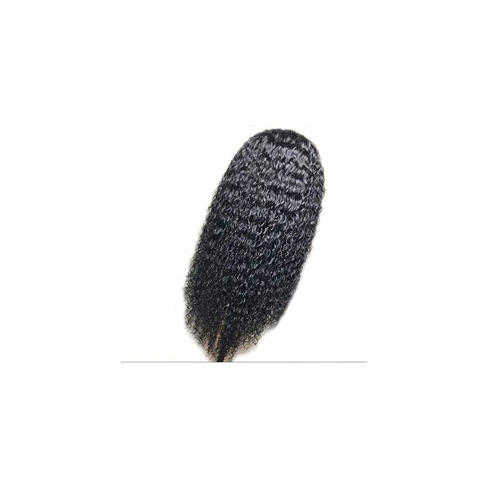Unisex Black 26 Inch Curly Brazilian Human Hair Lace Front Wig With Natural Hairline And Full Volume
