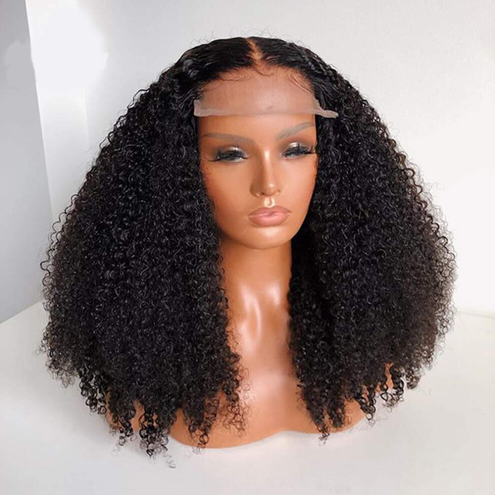 Unisex Afro Kinky Curly Human Hair Wig 13X6 Lace Front Pre Plucked Natural Hairline 100% Brazilian 16 Inch