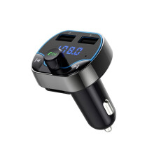 Bluetooth FM Transmitter With LED Display, Dual USB Car Charger 2.1A, Noise Cancellation HandsFree Calls, Supports TF Card U Disk Player, Screen Frequ