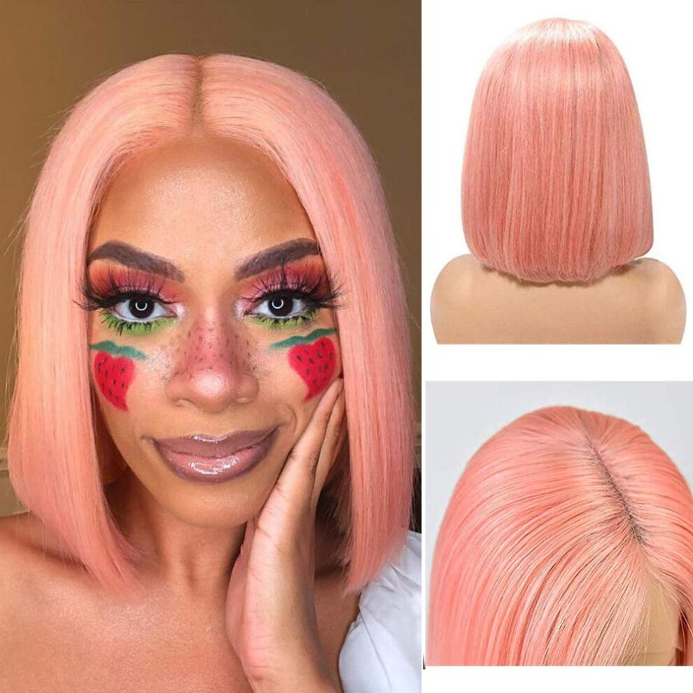 Unisex Bob Human Hair Wig 10 Inch 13X6 Swiss Lace Front, 180 Density Silky Straight, Pre Plucked Brazilian Virgin Hair
