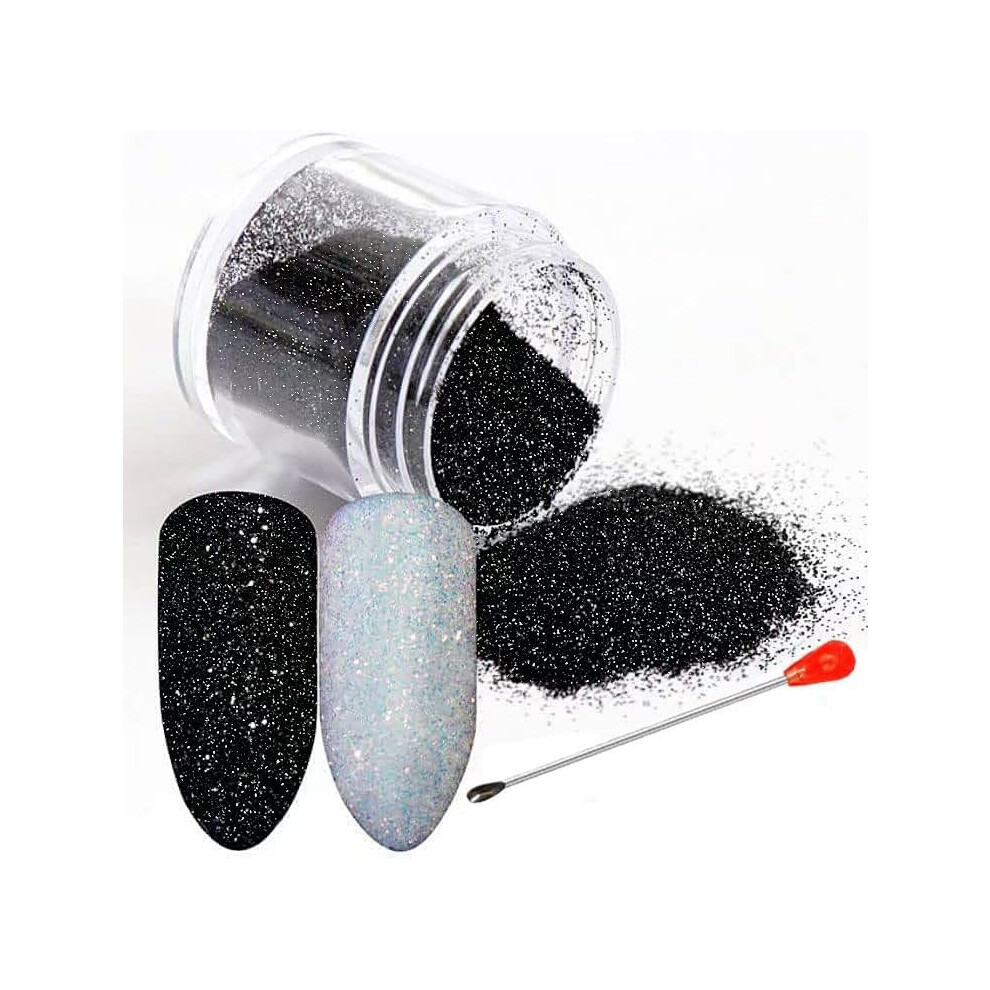 Black Nail Glitter Powder Set Two Tone Iridescent Diamond And Rosy Unicorn With Gemstone Spoon