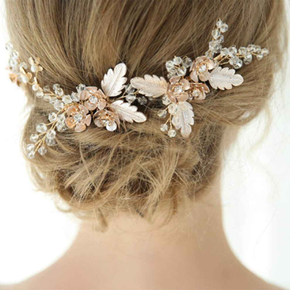 Unisex Gold Bridal Hair Comb With Pearls And Rhinestones For Wedding, Brides And Bridesmaids