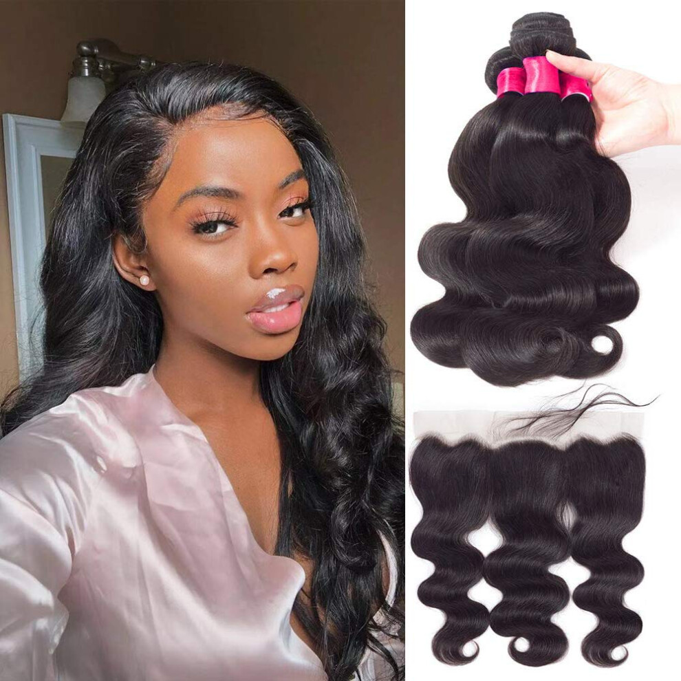 Unisex Brazilian Body Wave Hair 3 Bundles With 13X4 Lace Frontal 8A Virgin Human Hair Extensions