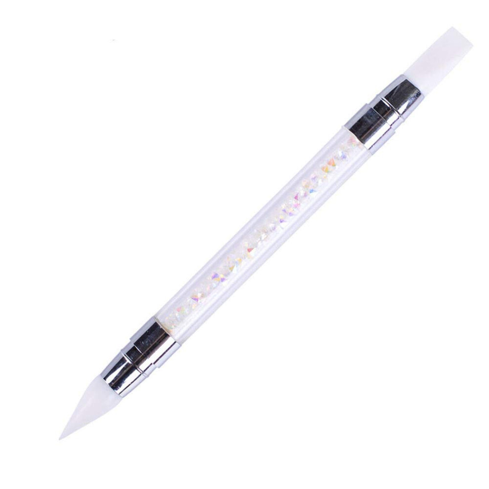 Nail Art Dotting Pen with Dual Silicone Tips and Rhinestone Handle for Precise Nail Sculpting
