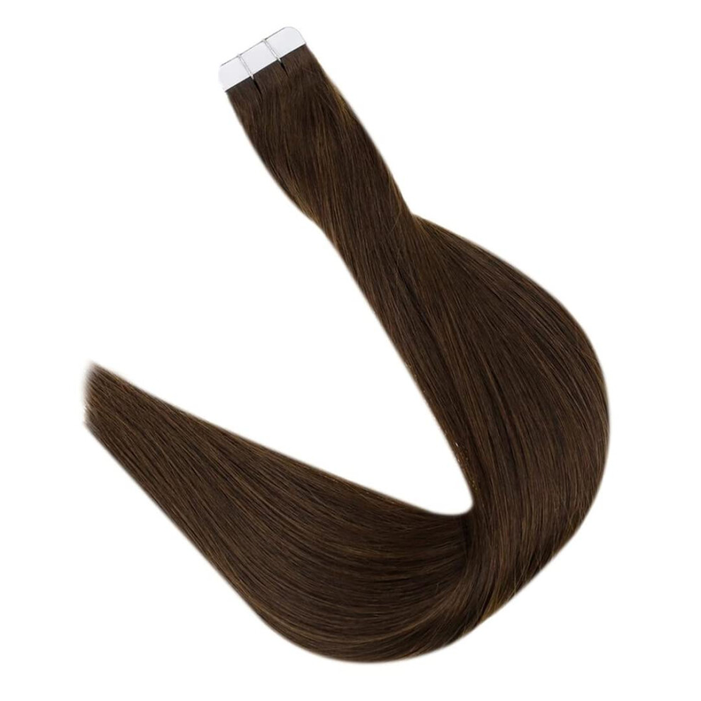 Unisex Brown Tape In Hair Extensions 14 Inch Medium 100G Brazilian Remy Human Hair Straight 40Pcs
