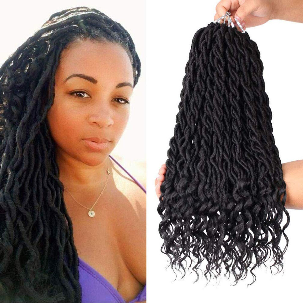Unisex 18 Inch Ombre Faux Locs Crochet Hair With Curly Ends, Soft Lightweight Goddess Locs Extensions