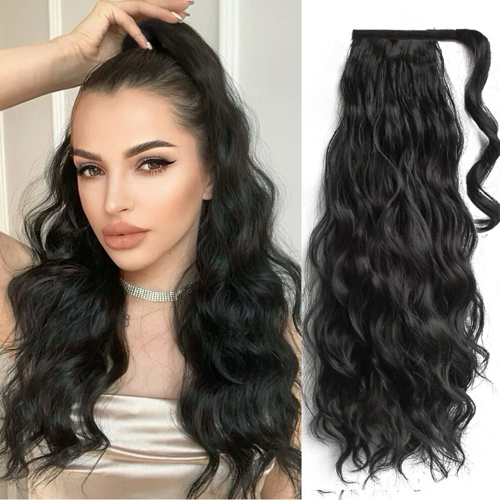 Ponytail Hair Extension 22 Inch Wavy Curly Synthetic Wrap Around Clip In with Instant Volume Boost