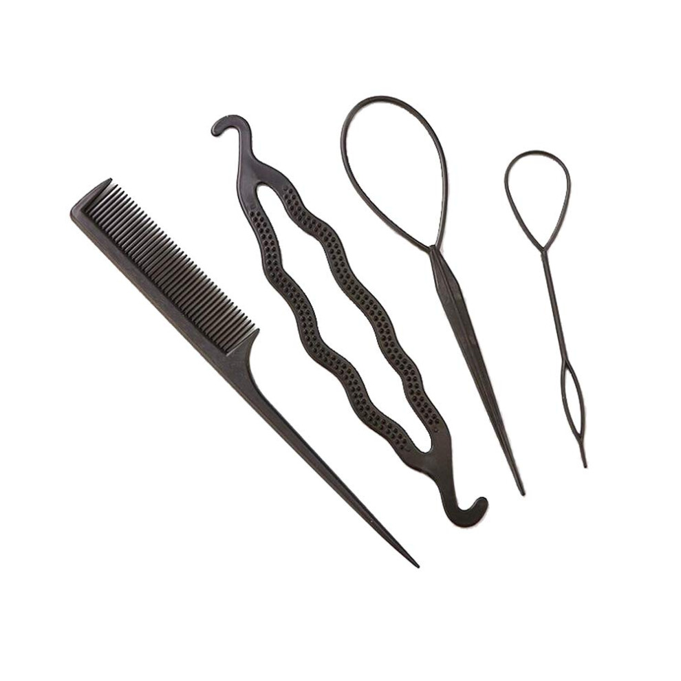 Hair Styling Tools Set with Ponytail Maker and Bun Accessories for Women and Girls, 4PCS Black