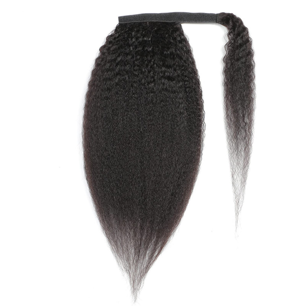 Unisex Ponytail Hair Extensions Kinky Straight Human Hair Wrap Around 10 Inch Natural Color For Instant Volume