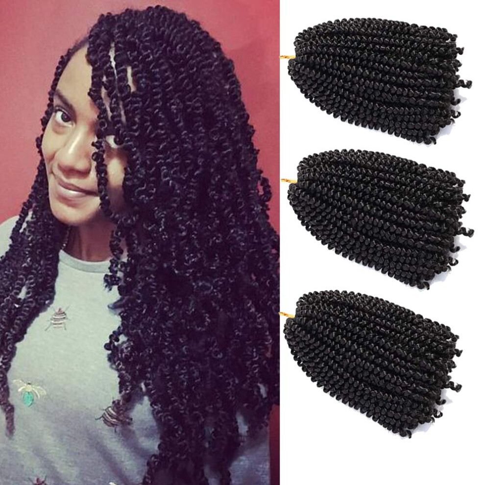 Unisex Spring Twist Crochet Hair 8 Inch, Nubian Twist Extensions, Lightweight Synthetic Braids #1B