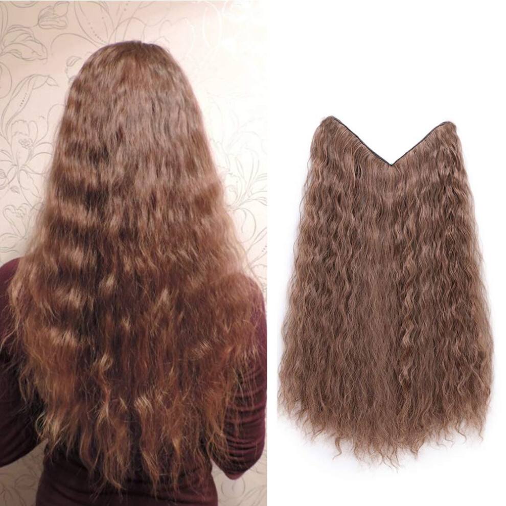 Unisex 22 Inch Synthetic Curly Clip In Hair Extensions With Secure Clips, 3/4 Full Head Wavy Half Wig