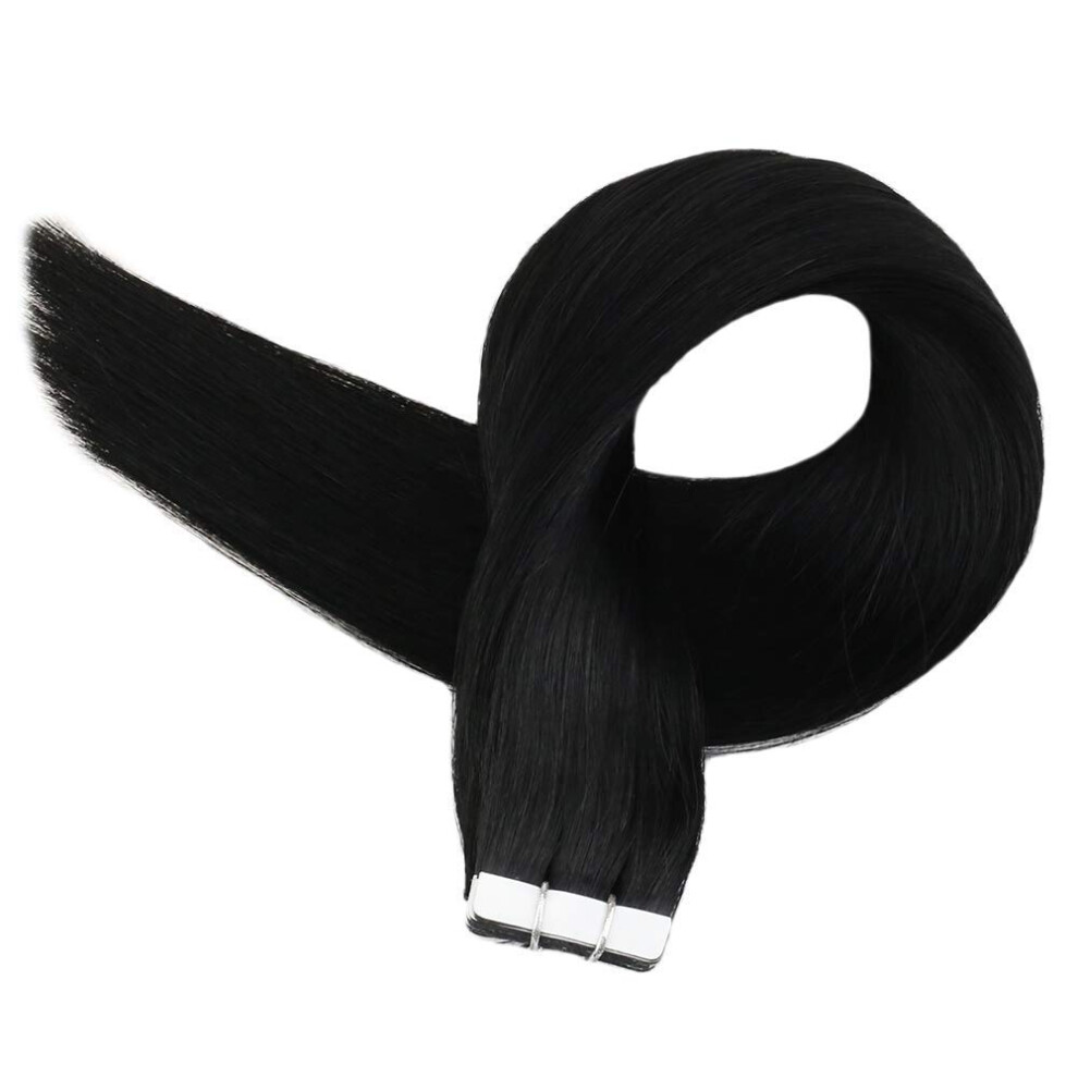 Unisex Black Tape In Human Hair Extensions 14 Inch Jet 40Pcs 80G Invisible Silky Straight Reusable