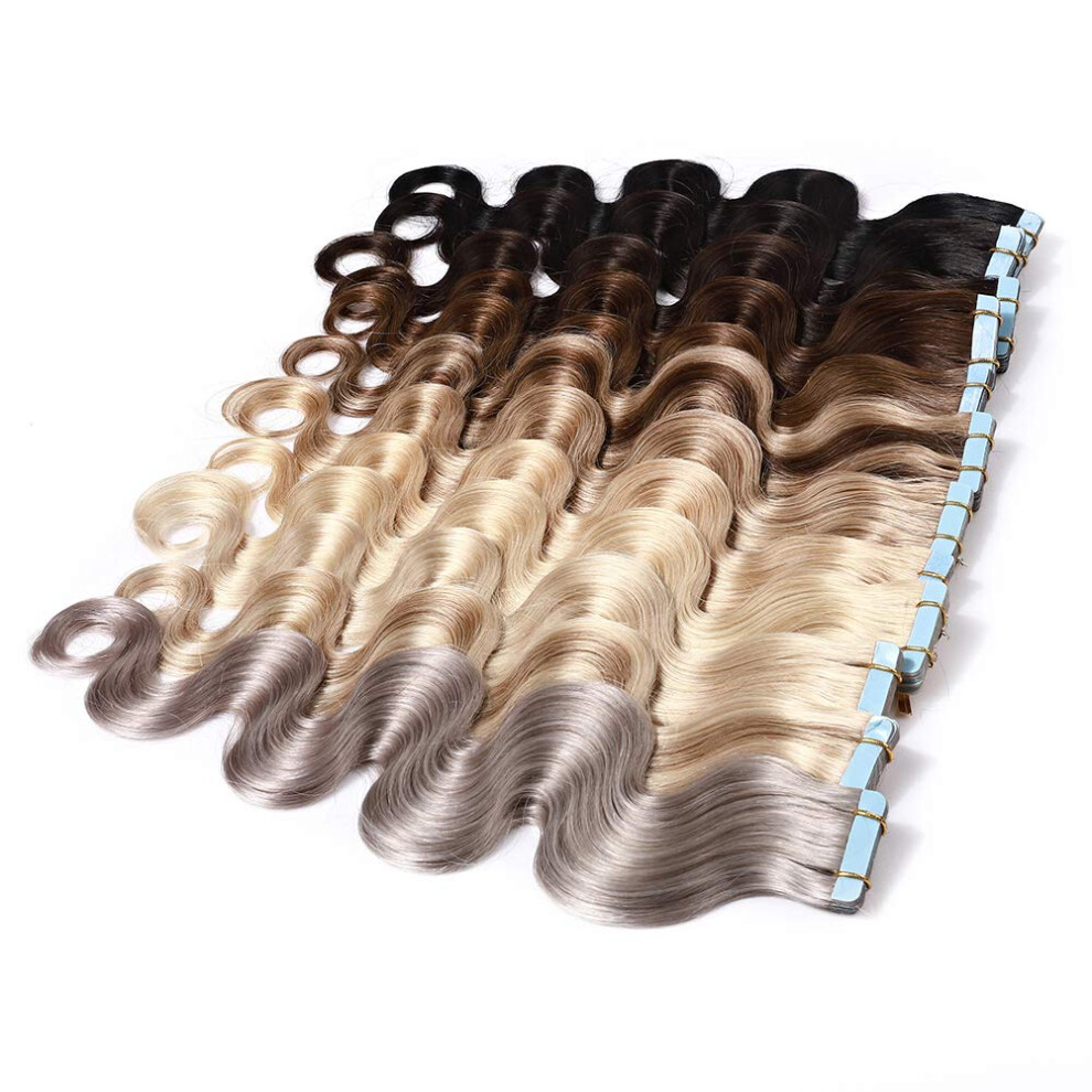 Unisex Tape In Remy Human Hair Extensions 24 Inch Seamless Skin Weft Bleach Blonde 100G Reusable