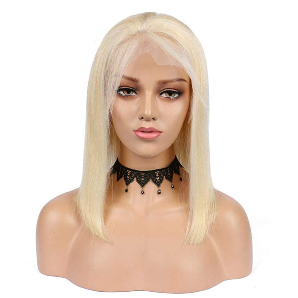 Short Straight Human Hair Wig for Women with Breathable Rose Net, Heat Styling Ready