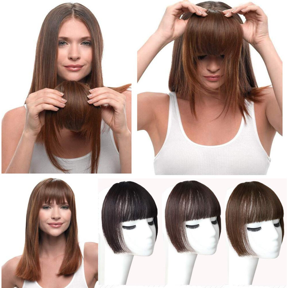Light Brown Clip In Human Hair Bangs with Temples, Natural Fringe Extension for Women