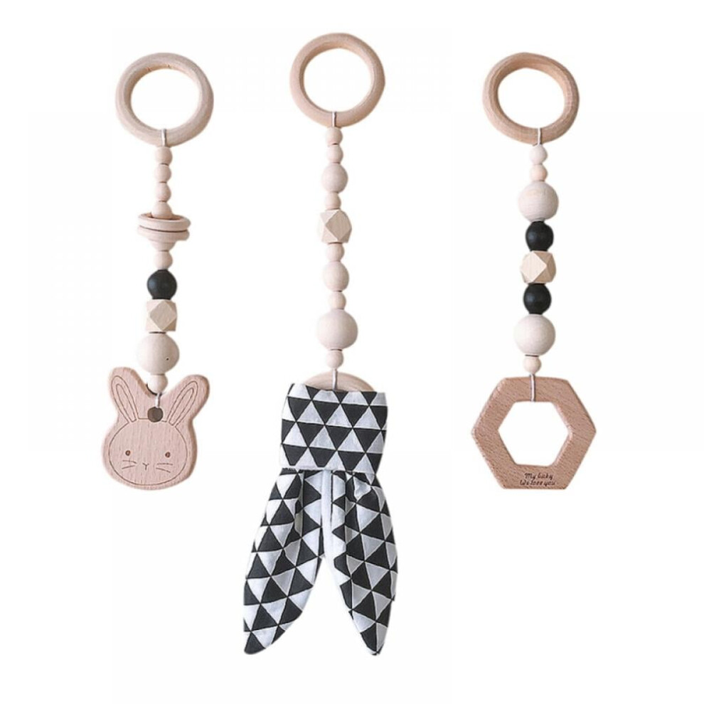 3Pcs Baby Gym Toys Wooden Baby Pendant Teether Rattles Baby Activity Gym Hanging Toy Sensory Toys