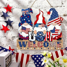 Miayilima Willkommensschild zum 4. Juli, patriotische Gartenzwerge aus Holz mit Stern und amerikanischer Flagge, große Hängedekoration für