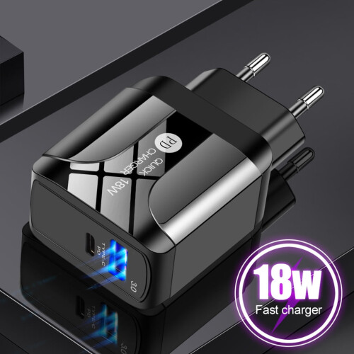 Προσφορές Cyber_Monday2024Viflosae EU QC3.0 Γρήγορος φορτιστής 18W USB PD Plug Δύο θύρες τροφοδοσίας