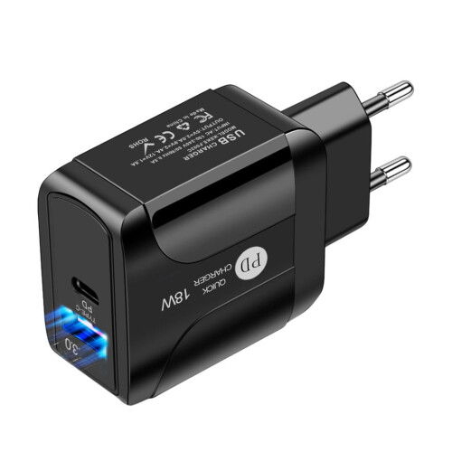 Προσφορές Cyber_Monday2024Viflosae EU QC3.0 Γρήγορος φορτιστής 18W USB PD Plug Δύο θύρες τροφοδοσίας 1