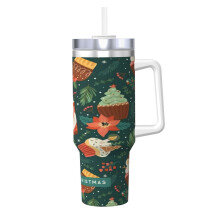 Gobelet isotherme personnalisé de 1,2 L avec anse et paille - Tasse à café de voyage en acier inoxydable avec couvercle, idéale comme cadeau de