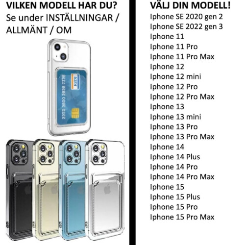 Compatível com capas para iPhone 15/14/13/12/11/SE com suporte para cartão e compartimento para celular - ESCOLHA: Transparente, compatível com 1