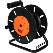 Enrouleur de rallonge avec 4 prises, disjoncteur 15 A, support métallique robuste, capacité de 30 m (100 pi) de câble 16/3 ou 14/3.