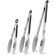 Keukentang van voedselveilig roestvrij staal voor koken en barbecueën - 7, 9 en 12 inch, set van 3 zware, vergrendelbare metalen voedseltangen met