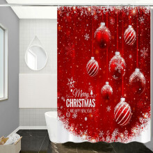 Rideau de douche de Noël Antqov 35 x 71 pouces (89 x 180 cm) en polyester imperméable avec 7 crochets, compatible avec les cadeaux de décoration