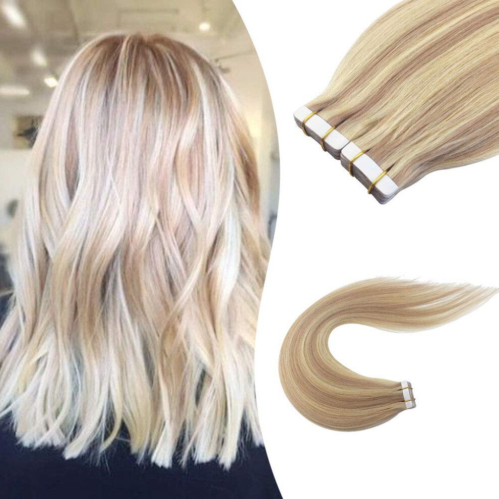 Unisex Tape In Balayage Remy Human Hair Extensions Honey Blonde P27/613 Seamless Blend 20Pcs 50G