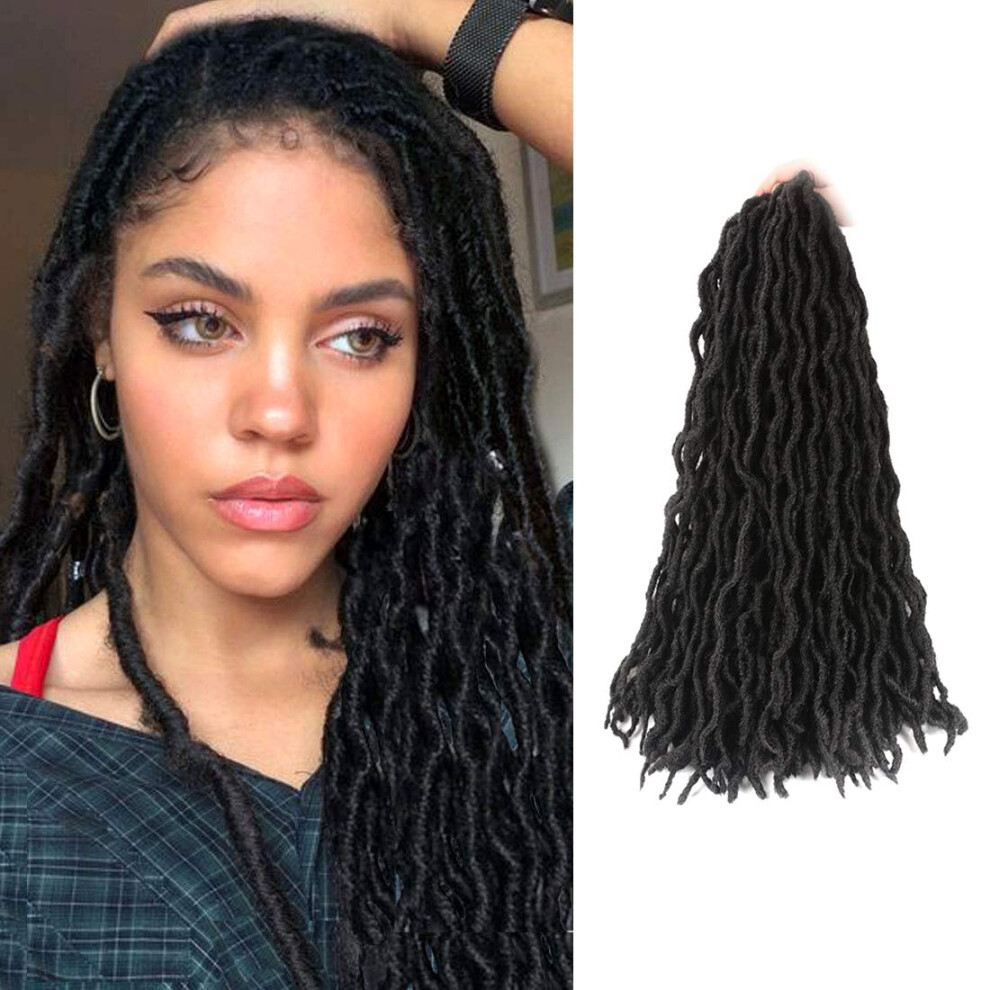 Unisex 18 Inch Faux Locs Crochet Hair For Women, Prelooped Curly Wavy Gypsy Locs Braids 6 Packs 1B