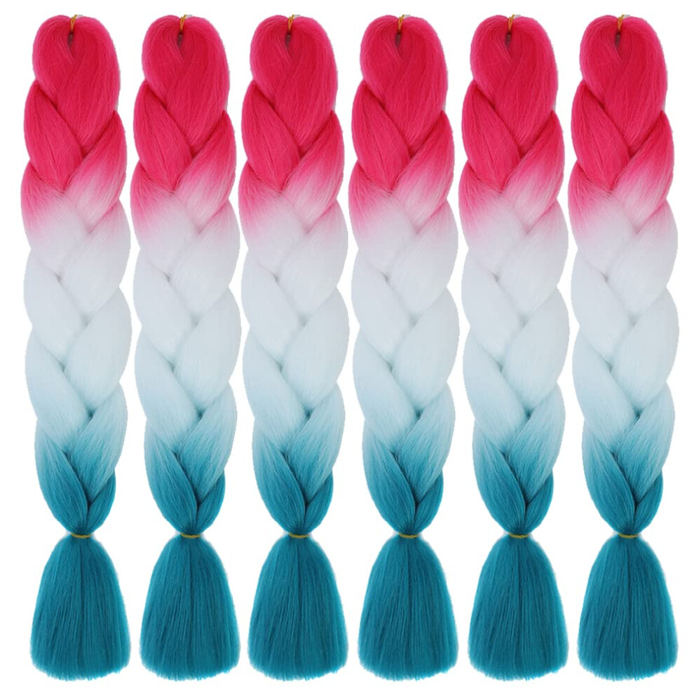 6PCS 24 Inch Jumbo Ombre Braiding Hair Extensions for Women Red White Blue Synthetic