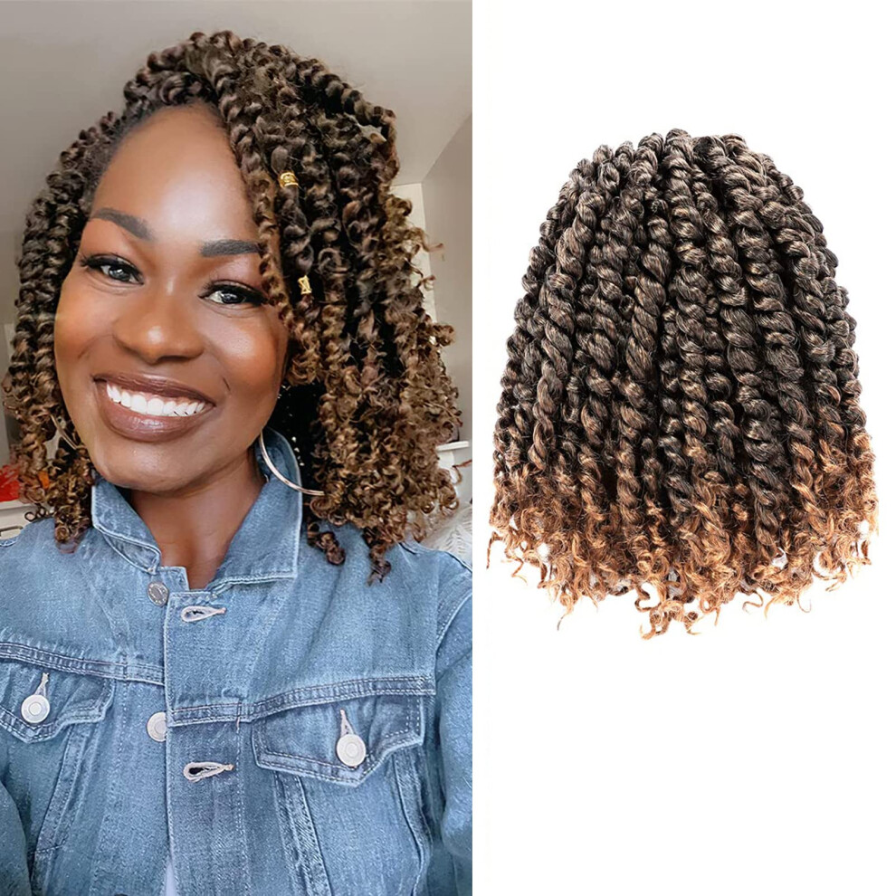Unisex 8 Packs 8 Inch Pretwisted Passion Twist Crochet Braids Hair Extensions Bohemian Curly T1b/30#