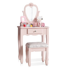 (Pink) Dressing Table for Girls,Pink Vanity Table with Mirror Stool for 3,4,5,6,7,8 Kids, Birthday Gift for Children Bedroom