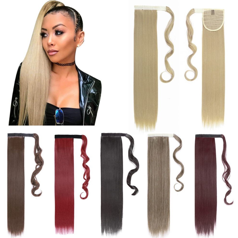 Ponytail Hair Extension Clip in Wrap Around Synthetic Hairpiece for Women 1726 Inch Ash Blonde