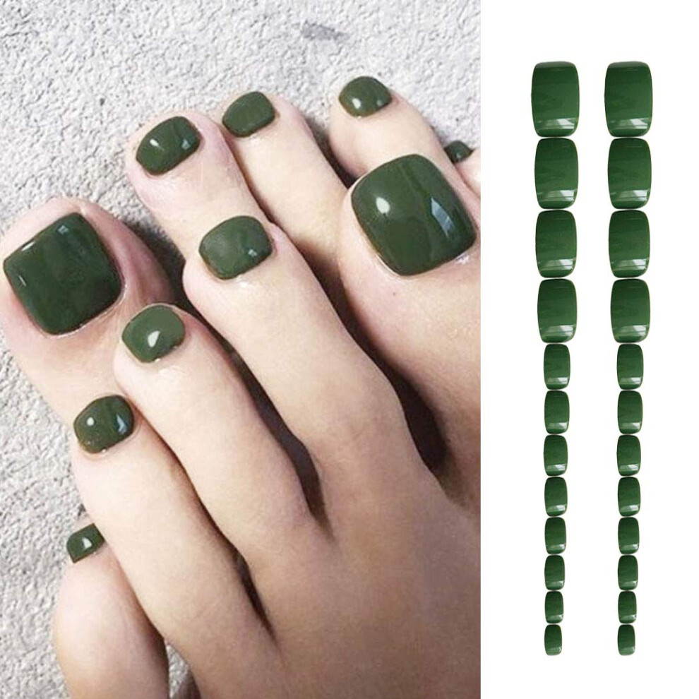 Green Press On Toenails Short Square Gradient Fake Toenails With Adhesive Kit For Women 24Pcs
