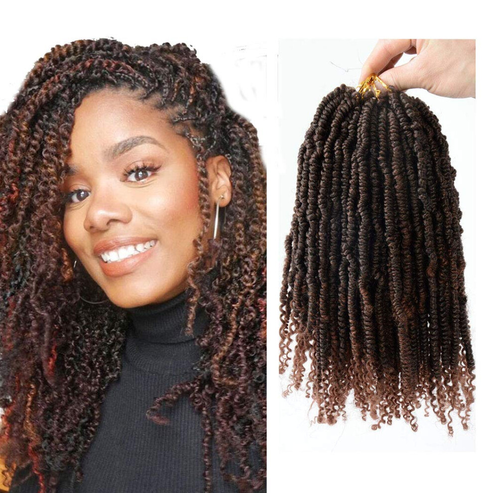Unisex Spring Twist Crochet Hair 14 Inch 1B/30 Prelooped Senegalese Braids Natural Look Synthetic Extensions
