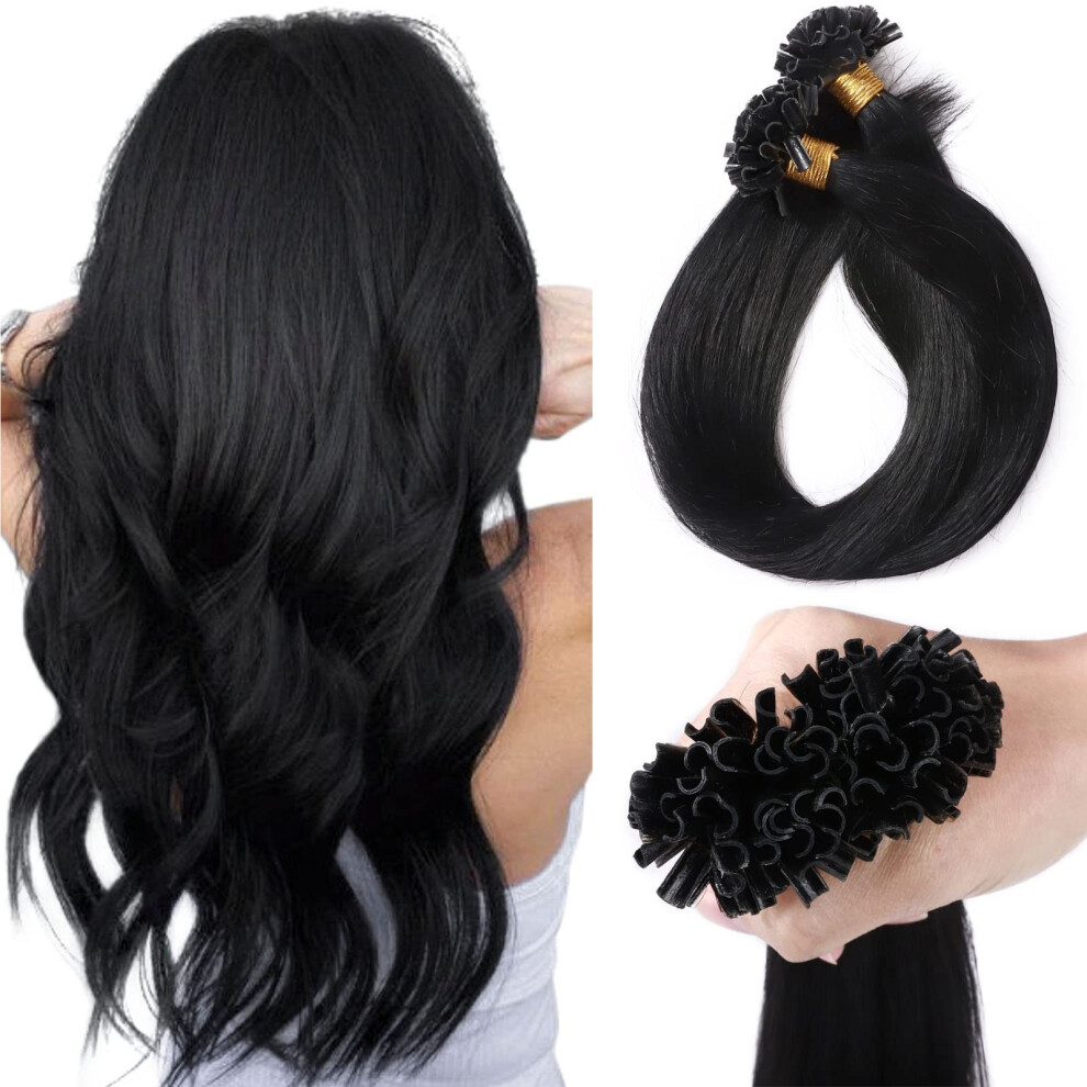 Unisex Black U Tip Human Hair Extensions 20 Inch Jet Remy 50G Pre Bonded Keratin Fusion For Natural Look