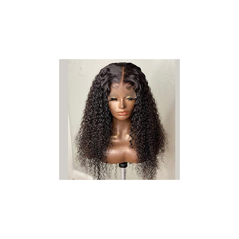 Unisex Brown 22 Inch Dark Kinky Curly Lace Front Wig Brazilian Remy Human Hair Preplucked Bleached Knots