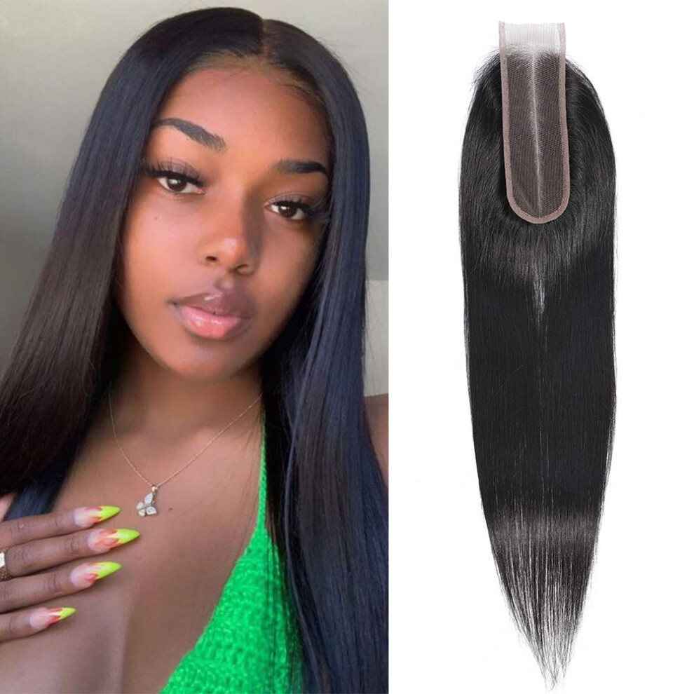 Unisex Brazilian Virgin Hair Closure 2X6 Silky Straight Swiss Lace Deep Part With Natural Hairline