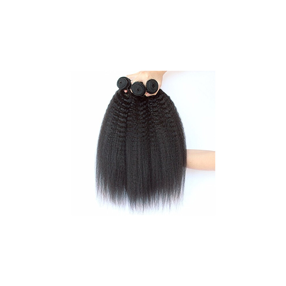 Unisex Human Hair Extensions Kinky Straight Texture 3 Bundles 100% Virgin Peruvian Hair Weft 300G