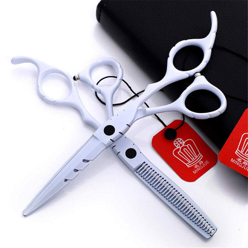Professional Barber Scissors Set 6.0 Inch Hair Cutting and Thinning Shears with Ergonomic Grip White