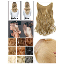 Halo Hair Extensions Real Human Hair 18 Inch, Adjustable Wire Wavy Hairpiece Color 10#