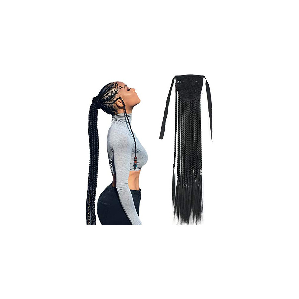 Unisex Synthetic Ponytail Hair Extension Long Straight Braided Clip In Hairpiece With Realistic Texture