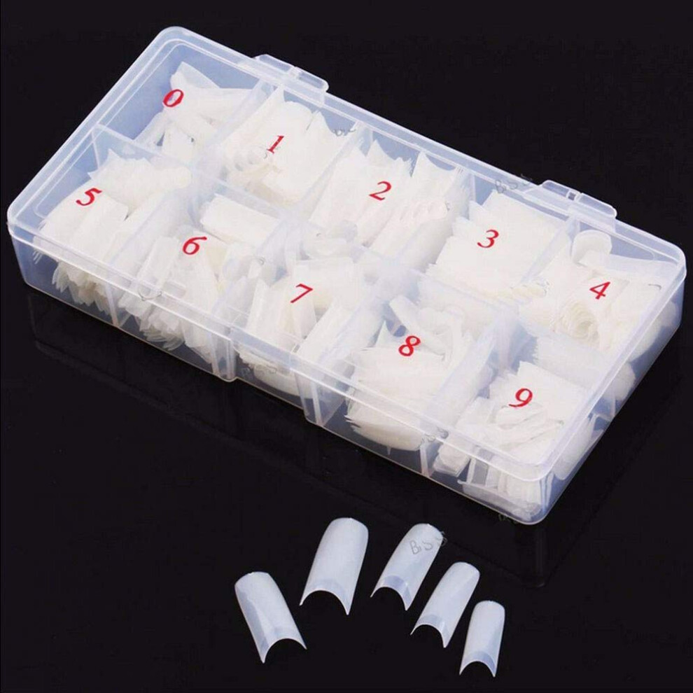 False Nail Tips 500PCS Clear Acrylic Coffin Nails Full Cover Ballerina Shape with Storage Box