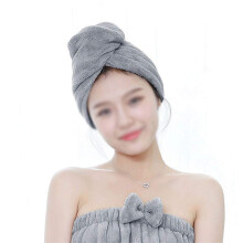 Microfiber Hair Towel with Button, Super Absorbent Gray Hair Drying Cap for Women